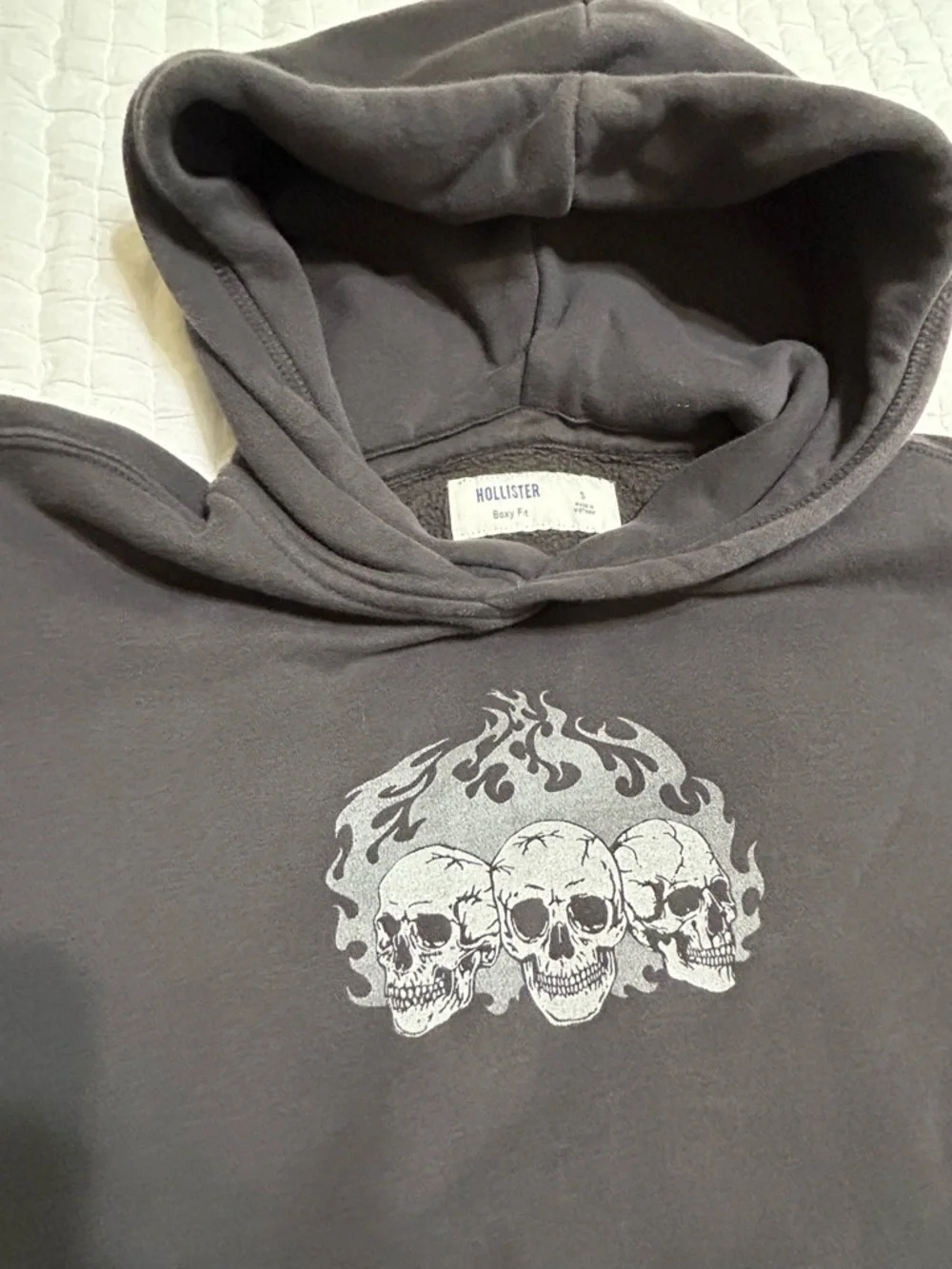 Hollister Black Hoodie with Gray Skull Graphic